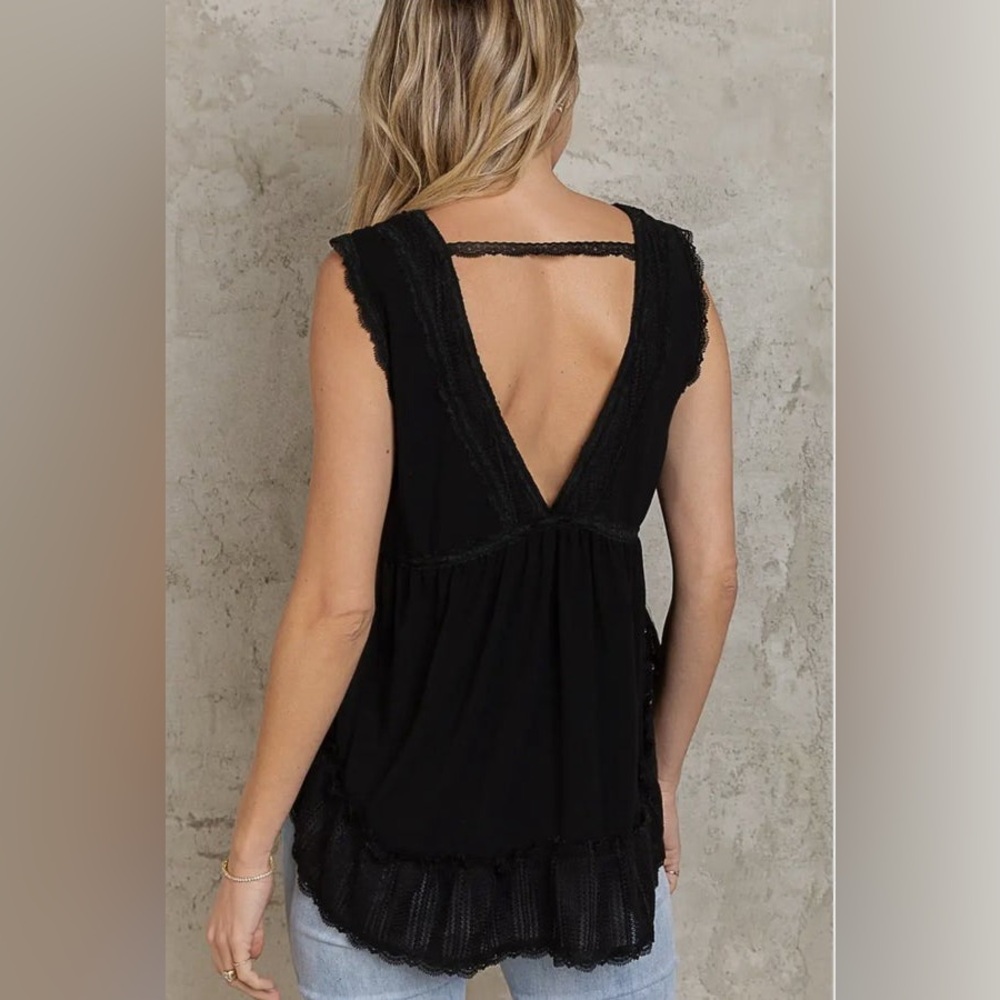 POL A- LINE SLEEVELESS LACE RUFFLE DETAIL BACK STRAP TOP #236 - Picture 3 of 3
